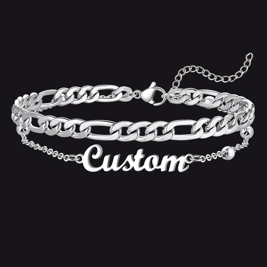 Silver Figaro Chain Name Anklet Beach Jewelryimg