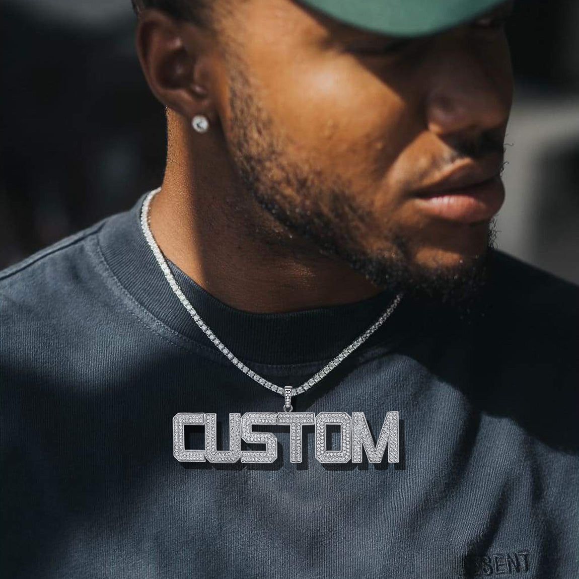 FaithHeart Jewelry Custom Name Letter Pendant Necklace for Men with CZ Stones, Stainless Steel