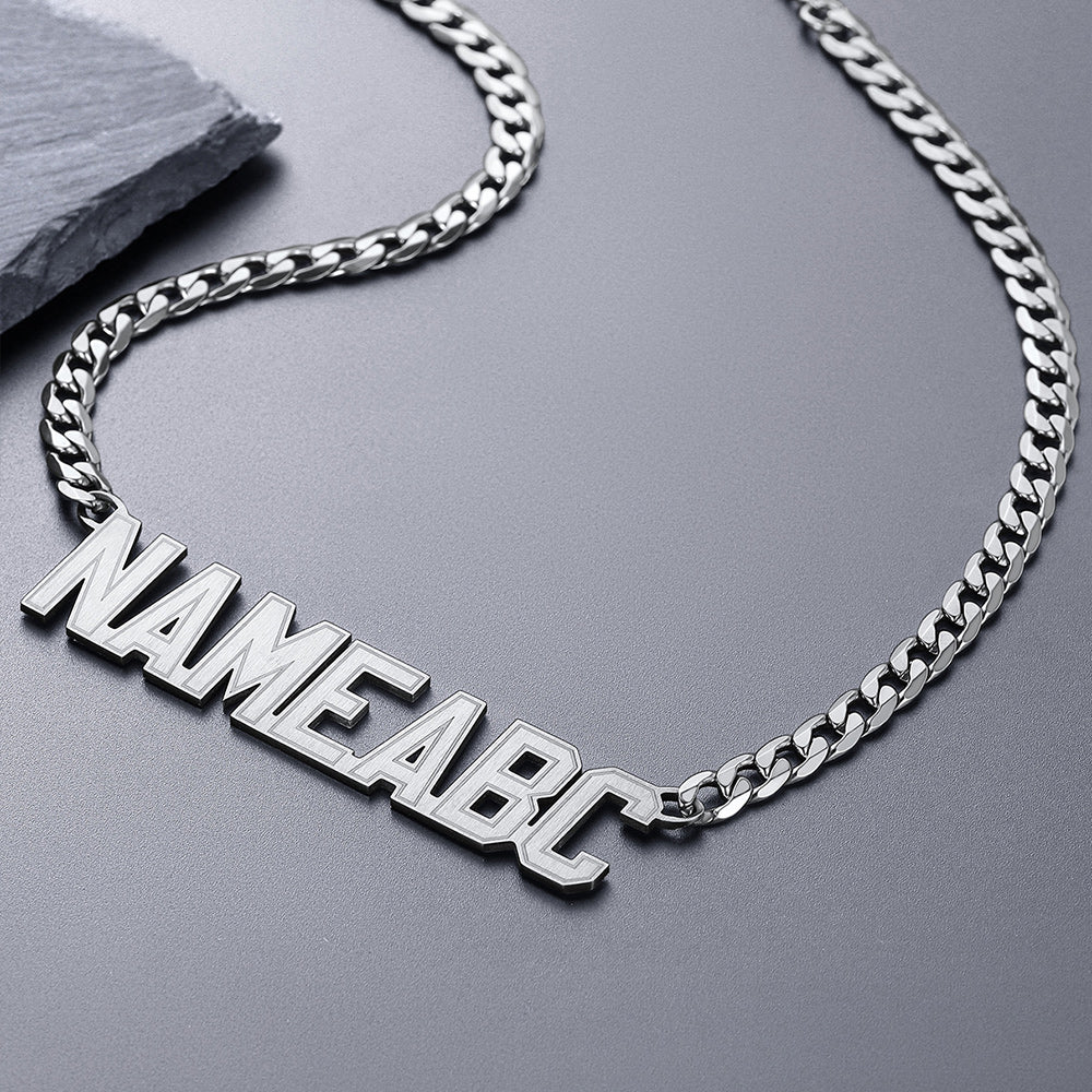 Stainless steel Cuban chain necklace, nameplate 'NAMEABC'