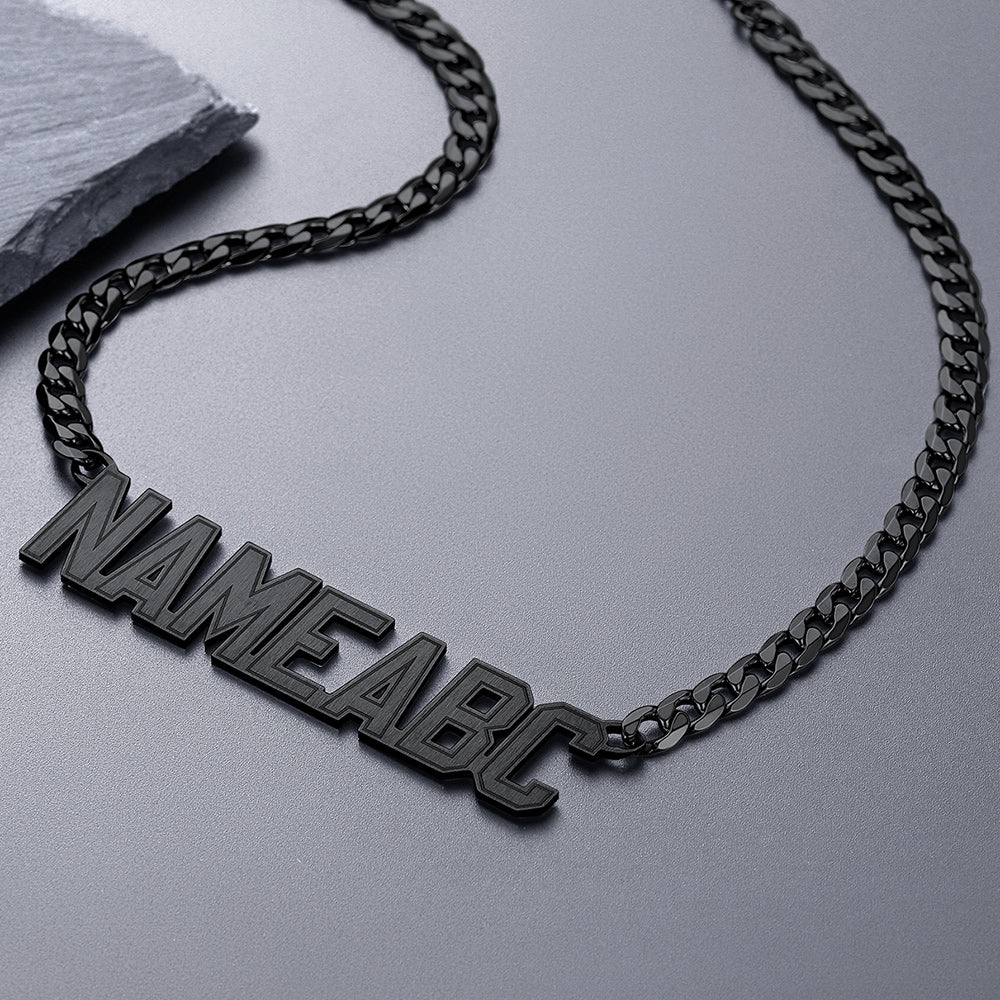 Black Cuban chain necklace with personalized nameplate NAMEABC