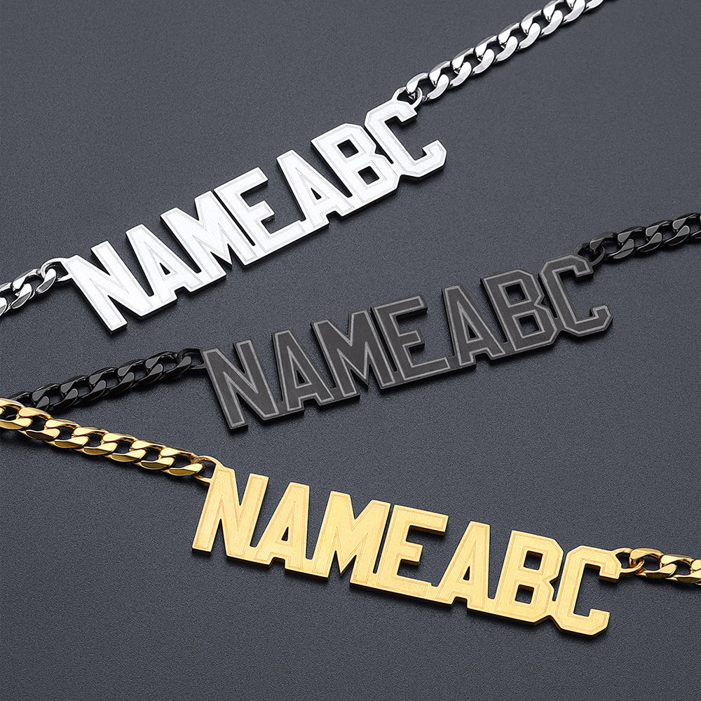 Stainless steel nameplate Cuban chain necklaces, NAMEABC