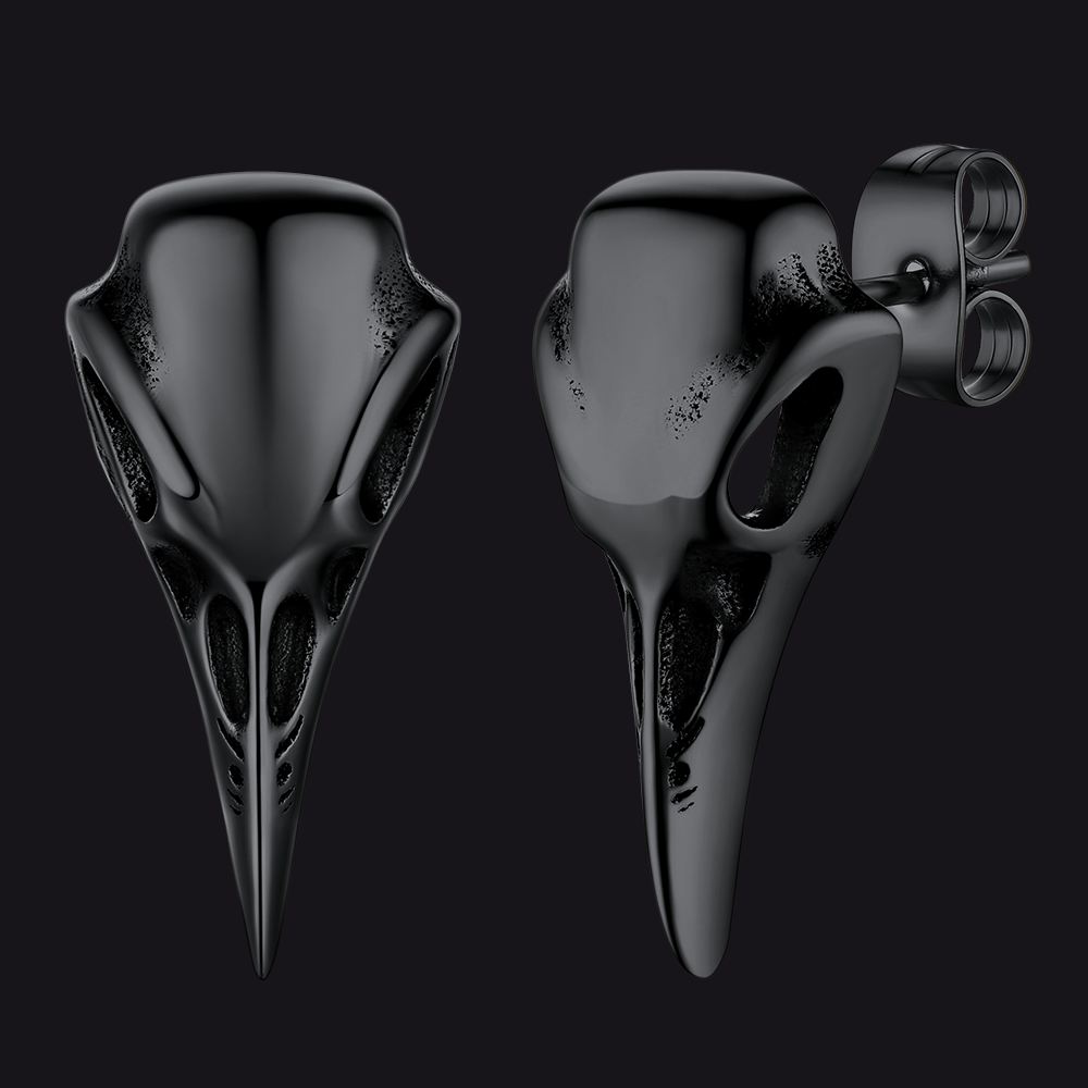 FaithHeart Gothic Norse Viking Raven Stud Earrings for Men