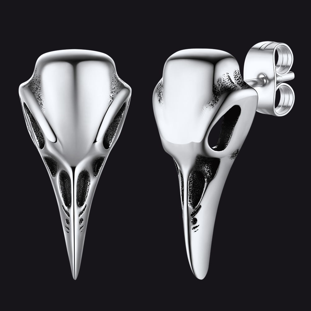 FaithHeart Gothic Norse Viking Raven Stud Earrings for Men