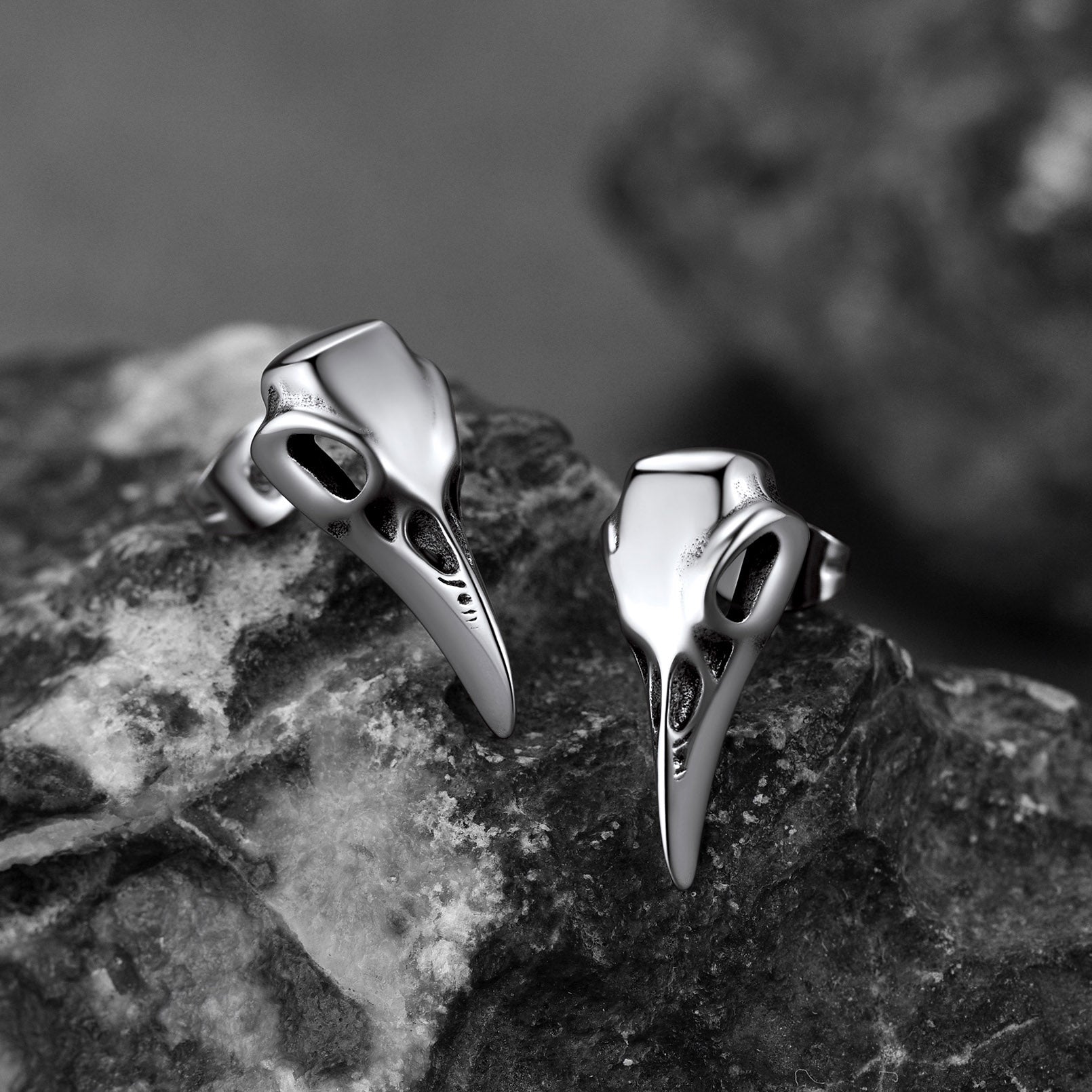 FaithHeart Gothic Norse Viking Raven Stud Earrings for Men