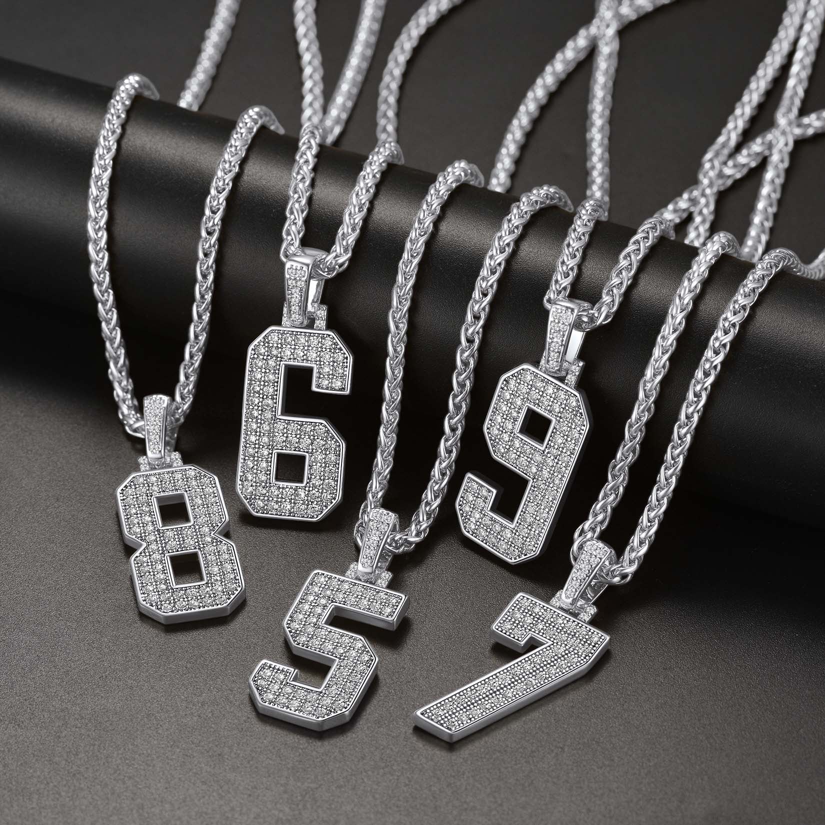 Stainless Steel Jersey Number Necklaces with Cubic Zirconia