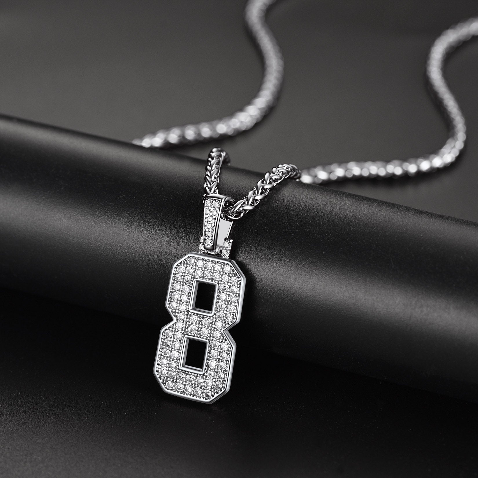 Number 8 Jersey Necklace with Cubic Zirconia for Men and Women