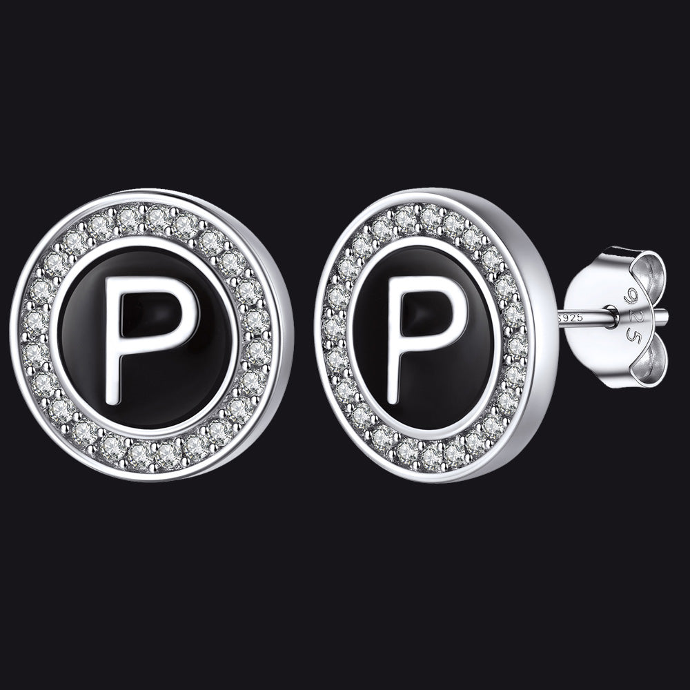 A-Z Initial Letter CZ Sterling Silver Stud Earrings FaithHeart