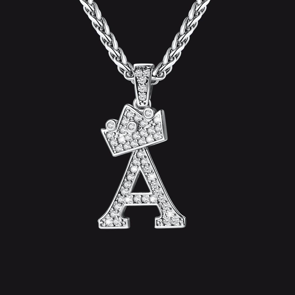 Steel A initial CZ Cuban chain necklace for men and women