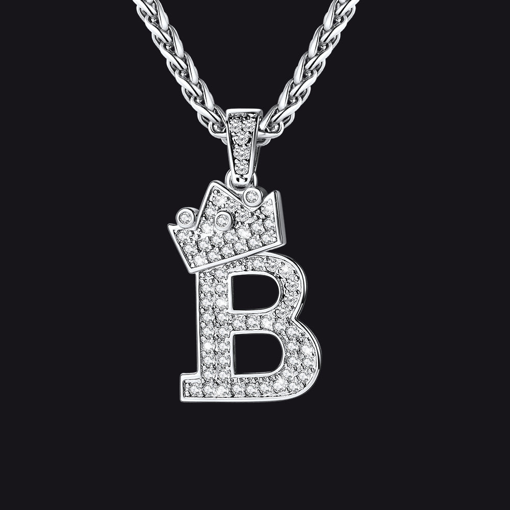 Steel B initial CZ Cuban chain necklace for men and women