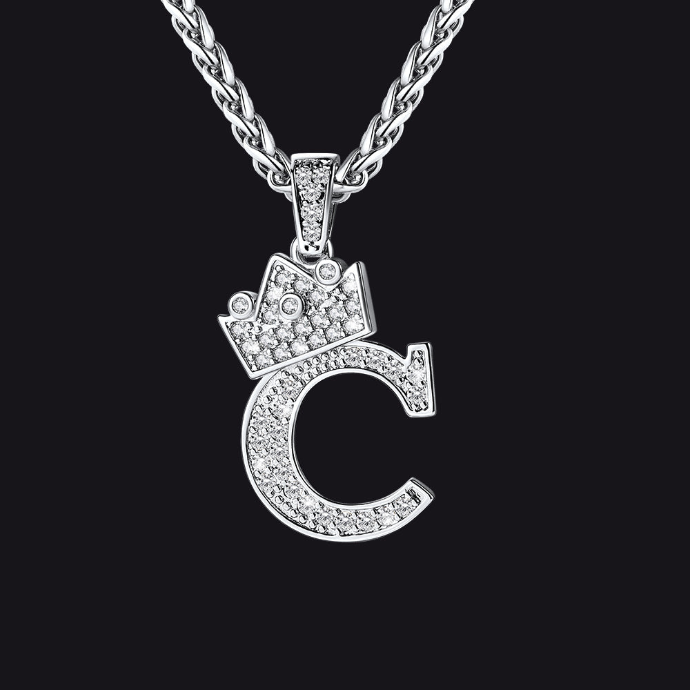 Steel C initial CZ Cuban chain necklace for men and women