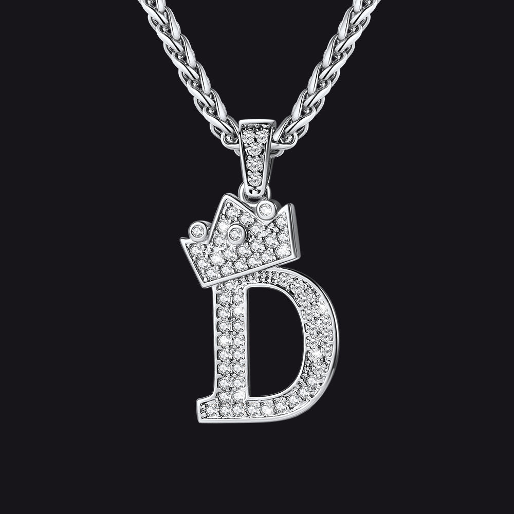 Steel D initial CZ Cuban chain necklace for men and women