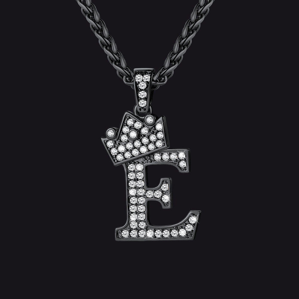 Black E initial CZ Cuban chain necklace for men and women