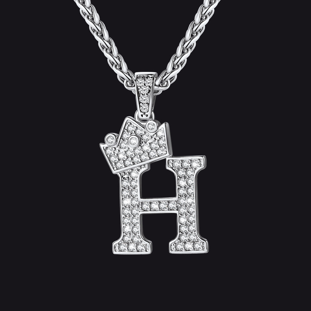Steel H initial CZ Cuban chain necklace for men and women