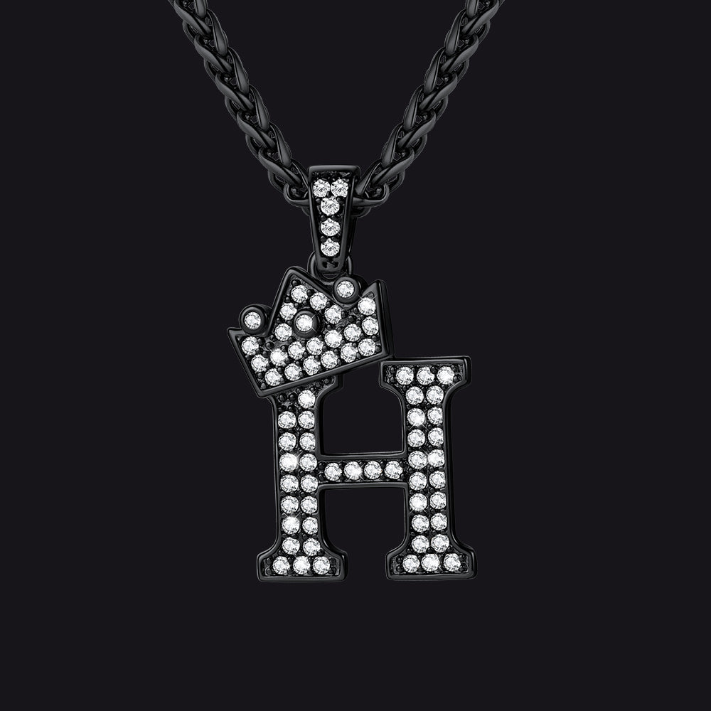 Black H initial CZ Cuban chain necklace for men and women