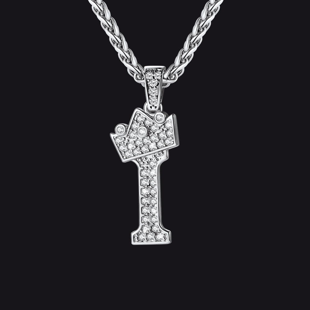 Steel I initial CZ Cuban chain necklace for men and women