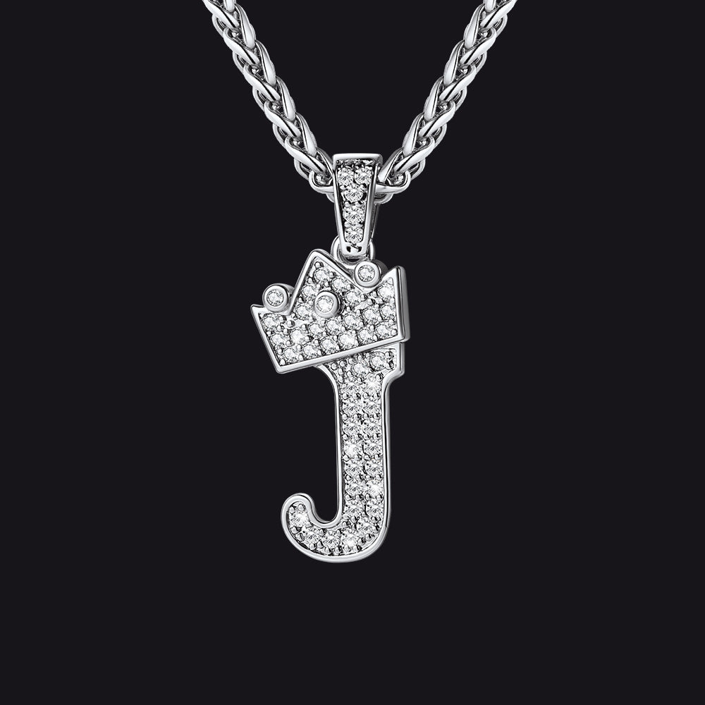 Steel J initial CZ Cuban chain necklace for men and women