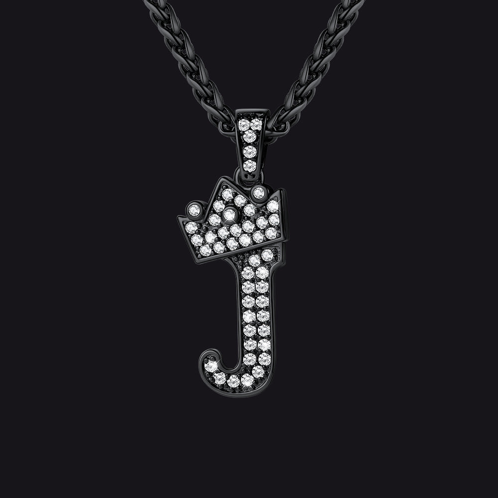 Black J initial CZ Cuban chain necklace for men and women