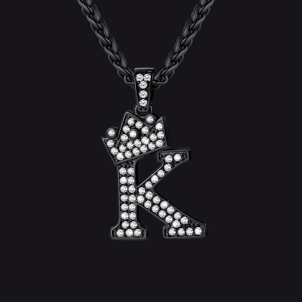 Black K initial CZ Cuban chain necklace for men and women