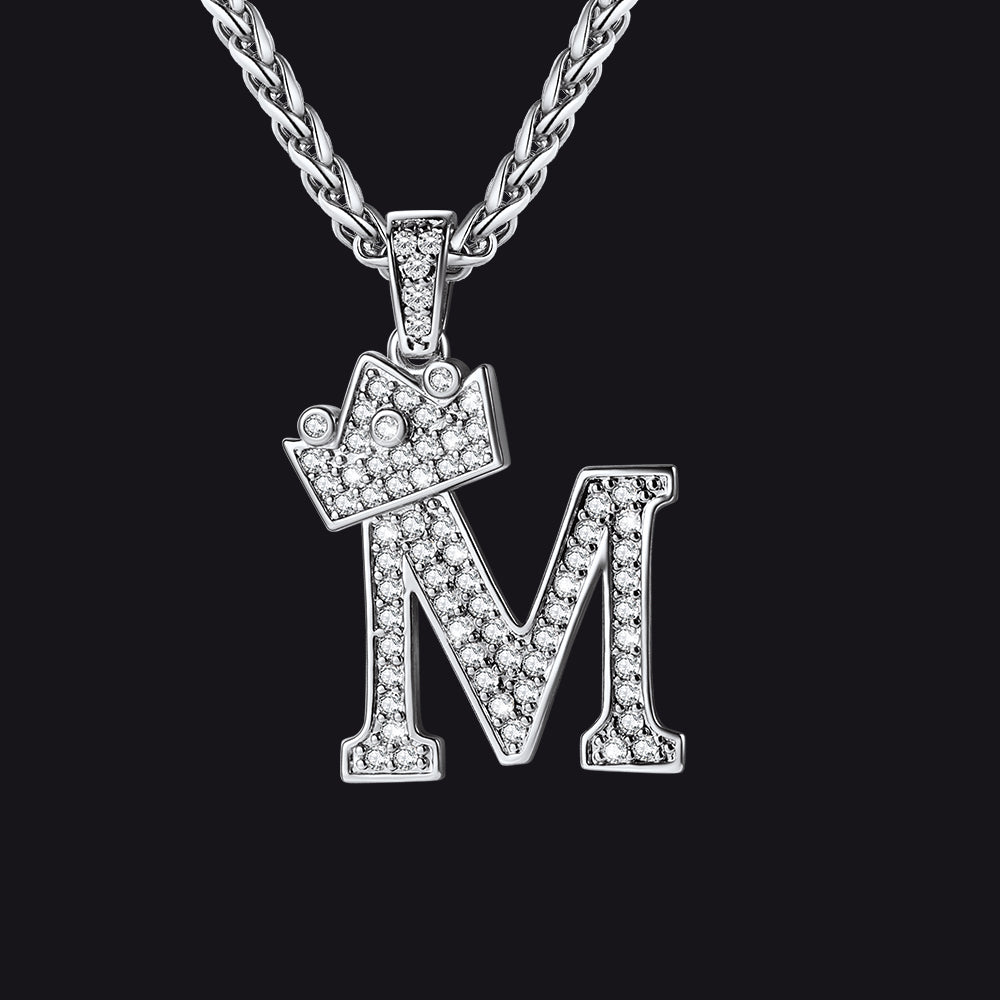 Steel M initial CZ Cuban chain necklace for men and women