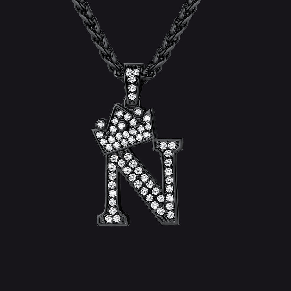 Black N initial CZ Cuban chain necklace for men and women