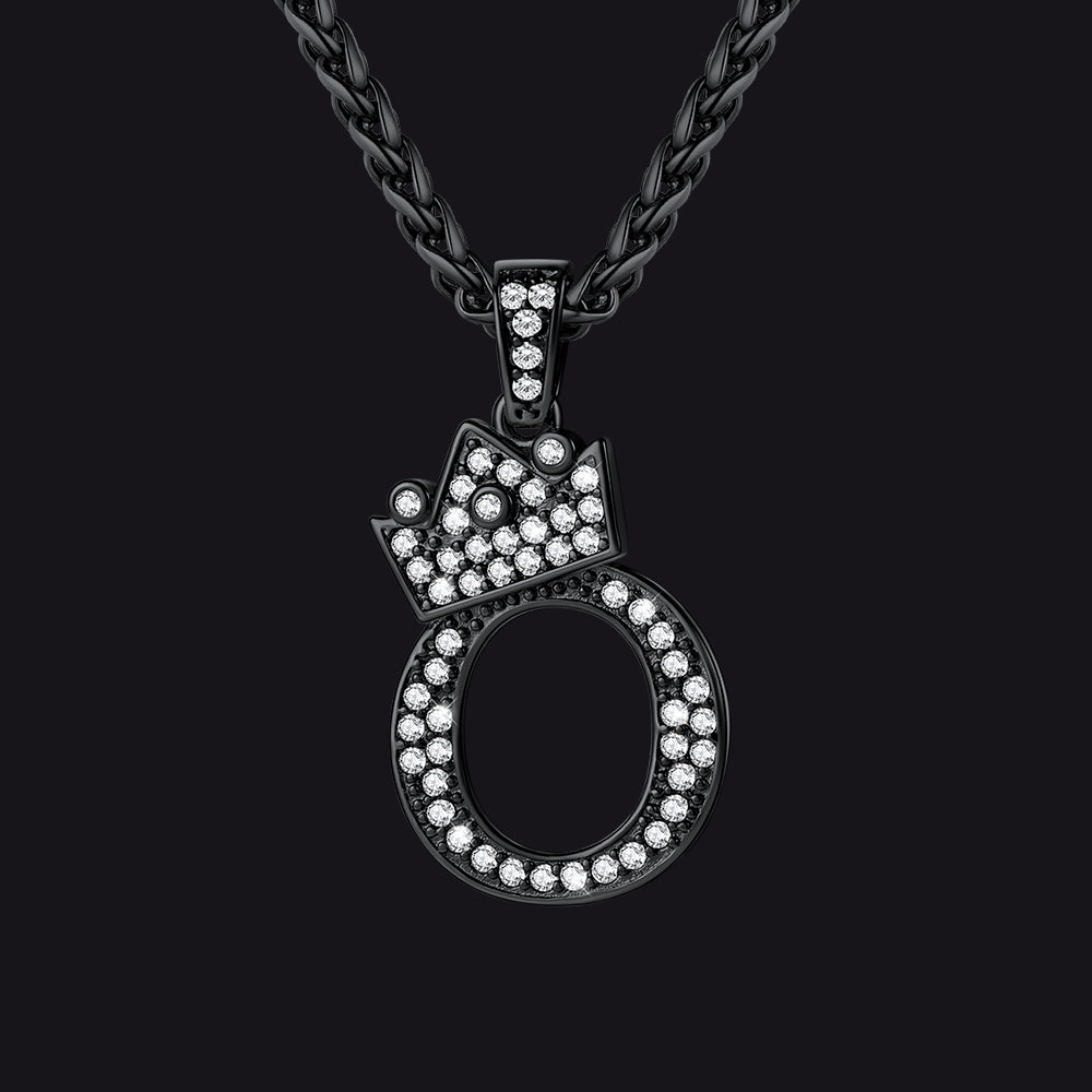 Black O initial CZ Cuban chain necklace for men and women
