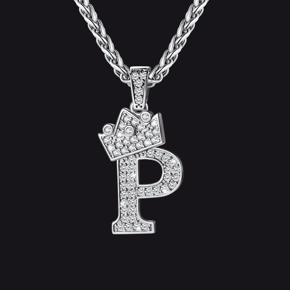 Steel P initial CZ Cuban chain necklace for men and women