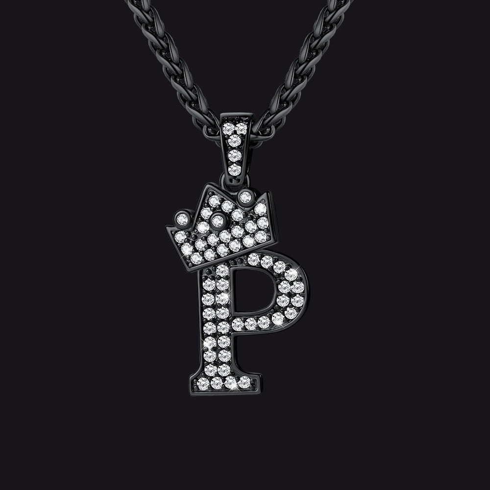 Black P initial CZ Cuban chain necklace for men and women