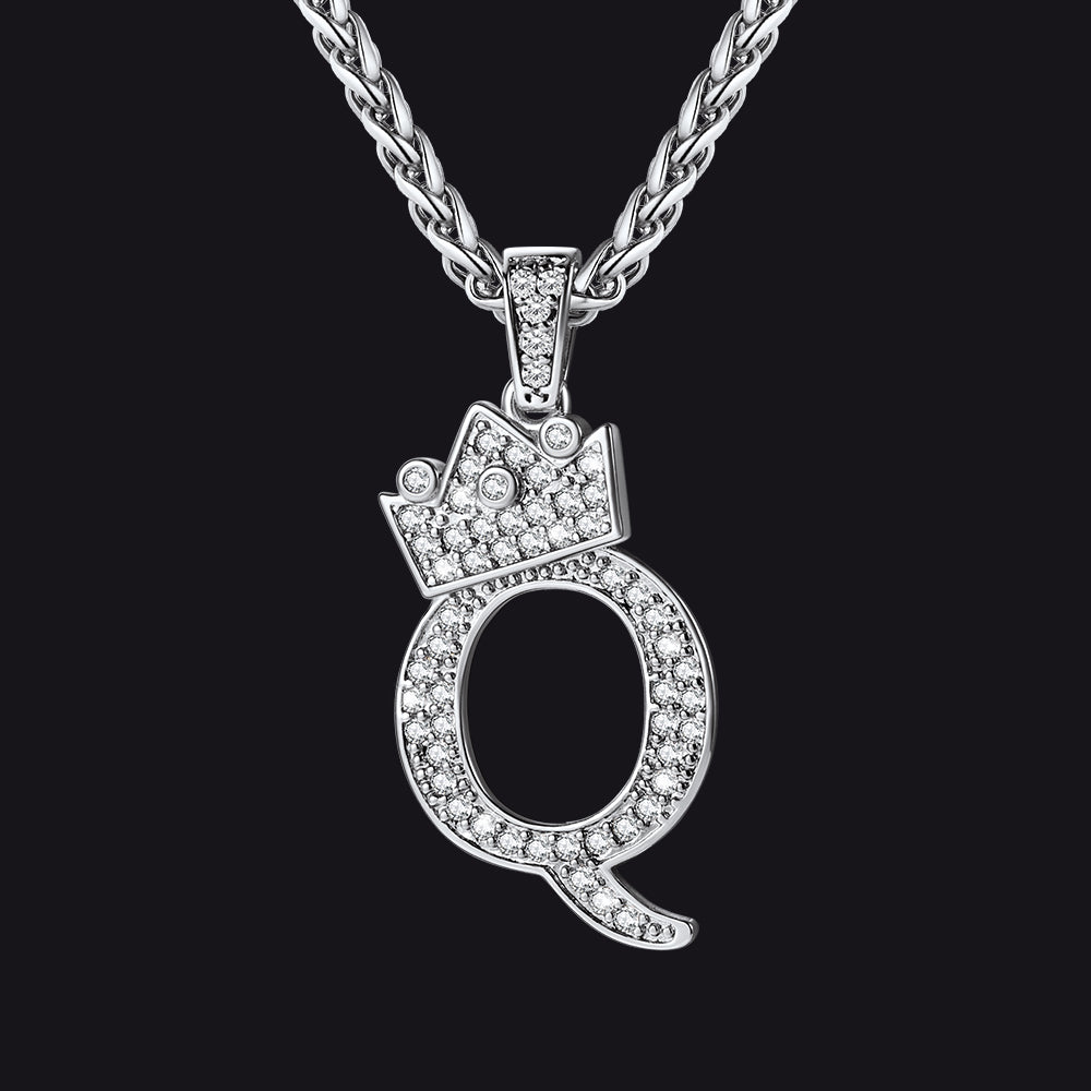 Steel Q initial CZ Cuban chain necklace for men and women