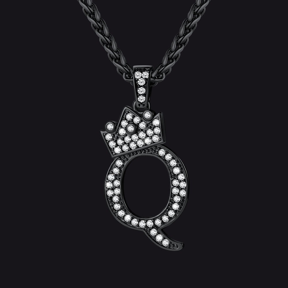 Black Q initial CZ Cuban chain necklace for men and women
