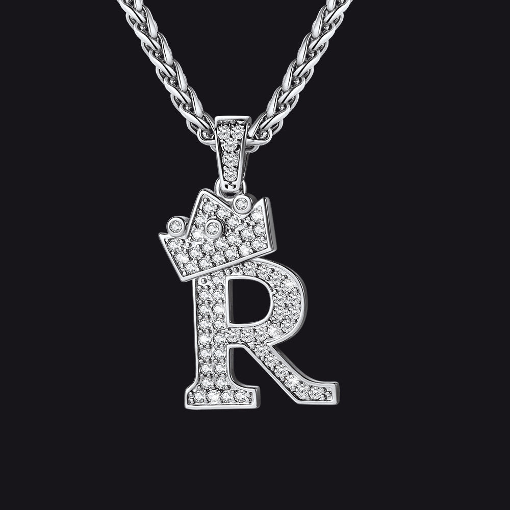 Steel R initial CZ Cuban chain necklace for men and women