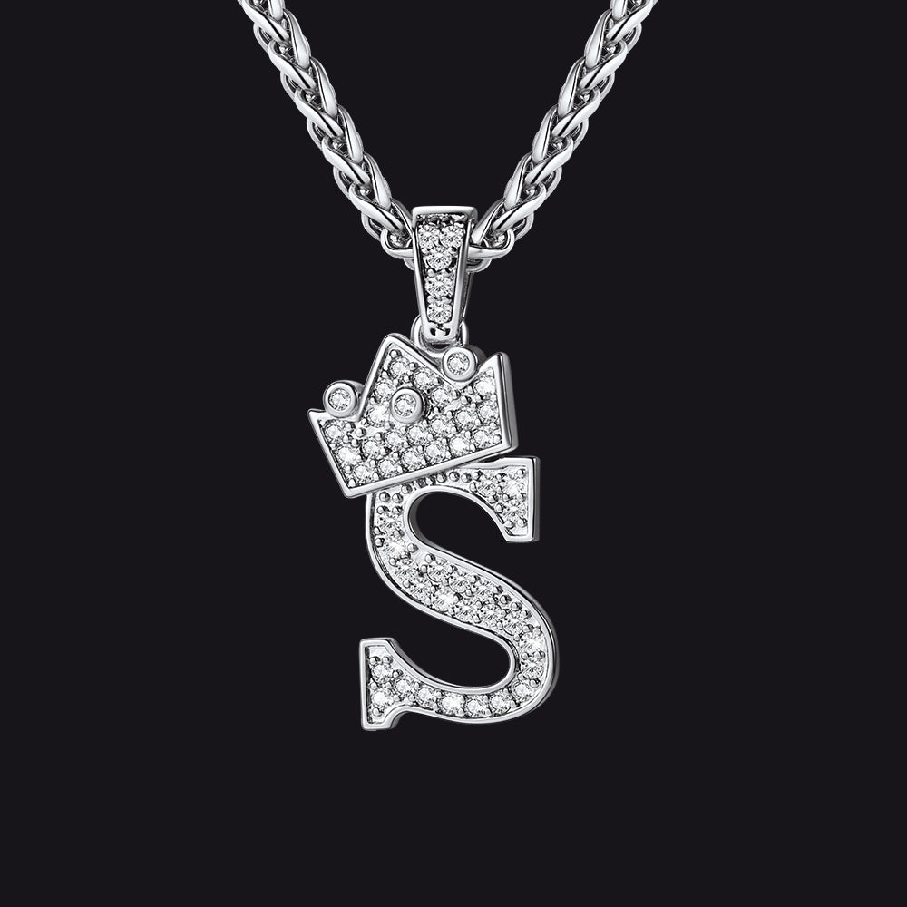 Steel S initial CZ Cuban chain necklace for men and women