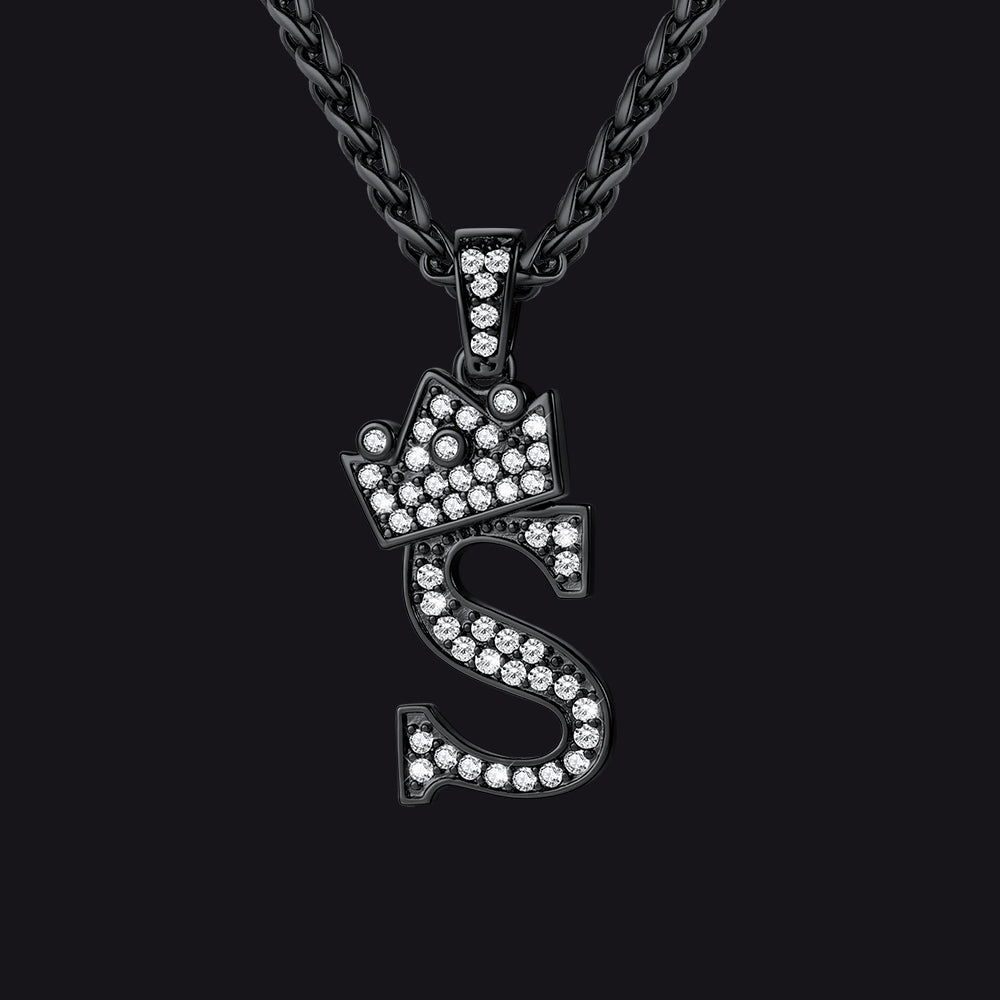 Black S initial CZ Cuban chain necklace for men and women