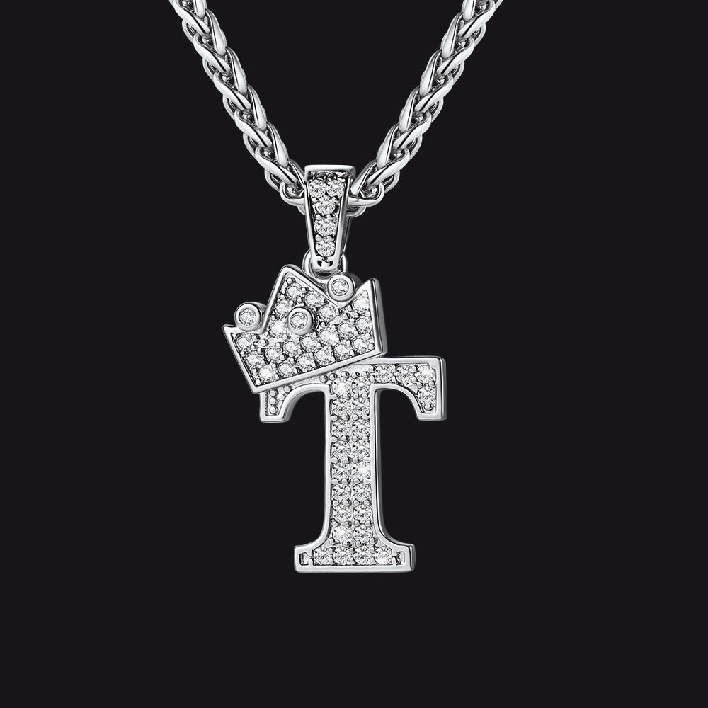Steel T initial CZ Cuban chain necklace for men and women