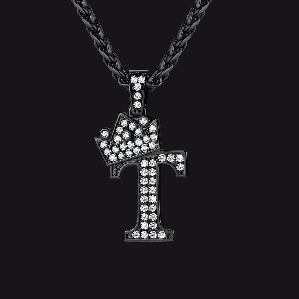 Black T initial CZ Cuban chain necklace for men and women