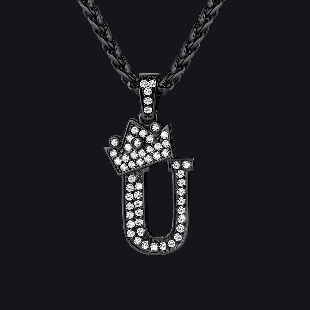Black U initial CZ Cuban chain necklace for men and women