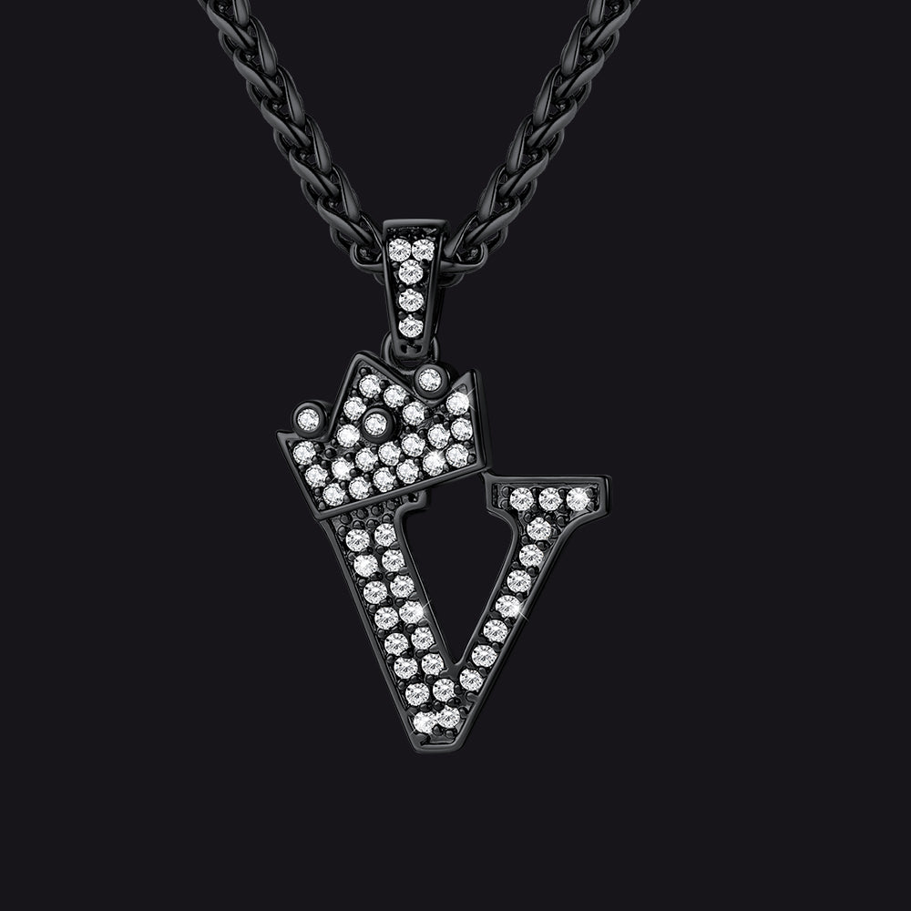 Black V initial CZ Cuban chain necklace for men and women