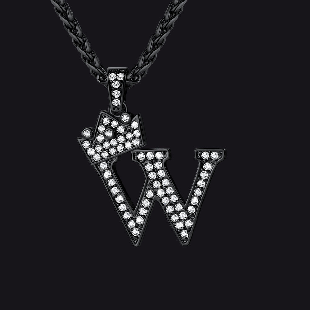 Black W initial CZ Cuban chain necklace for men and women