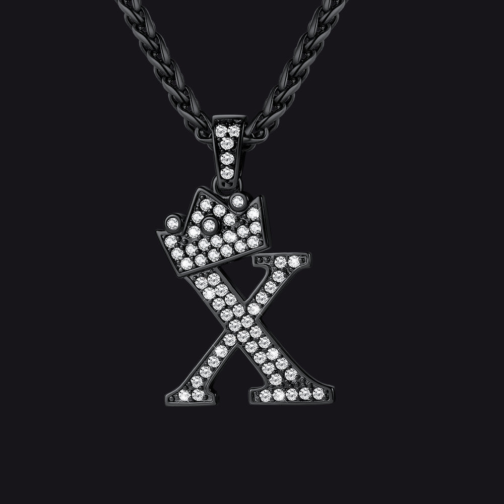 Black X initial CZ Cuban chain necklace for men and women