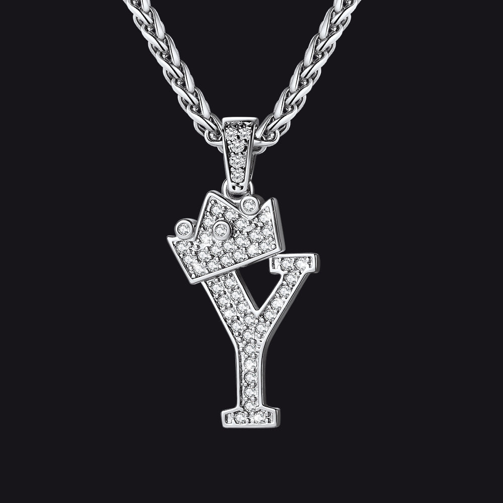 Steel Y initial CZ Cuban chain necklace for men and women