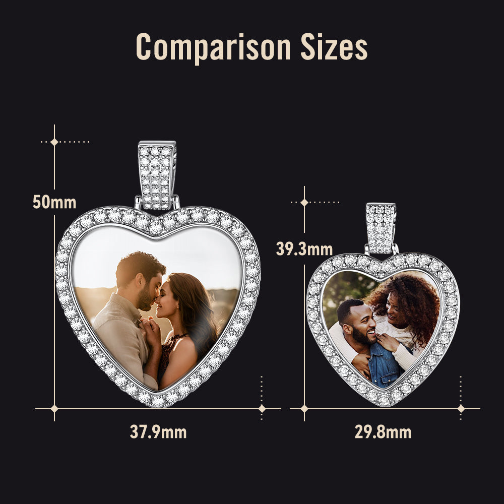 Heart-shaped photo pendants with measurements