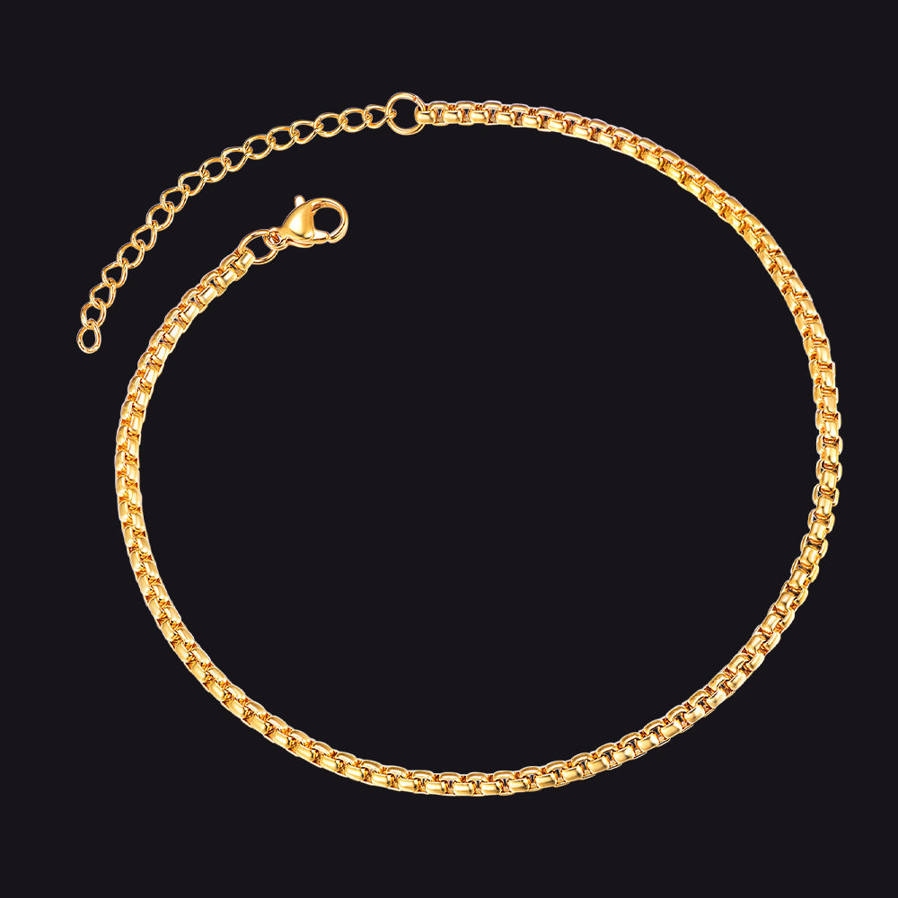 Gold 3mm Box Chain Anklet Summer Foot Jewelry for Women