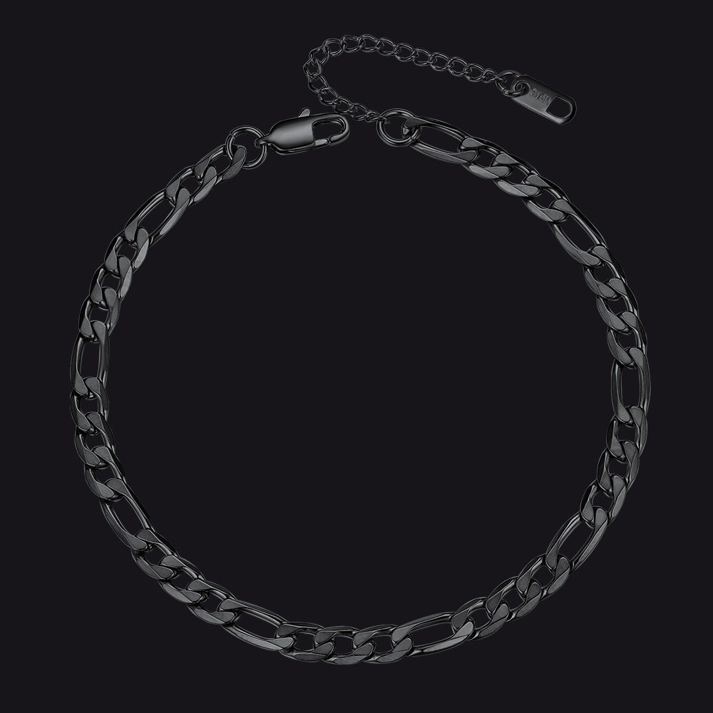 Black 6mm Figaro Chain Anklet Bracelet Summer Foot Jewelry for Women