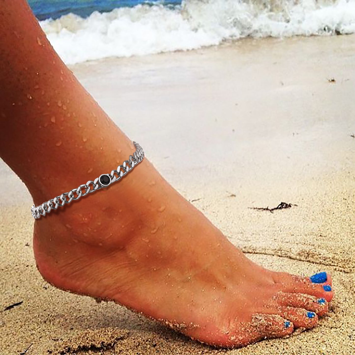Cuban Link Birthstone Anklet Summer Beach Jewelry for Women