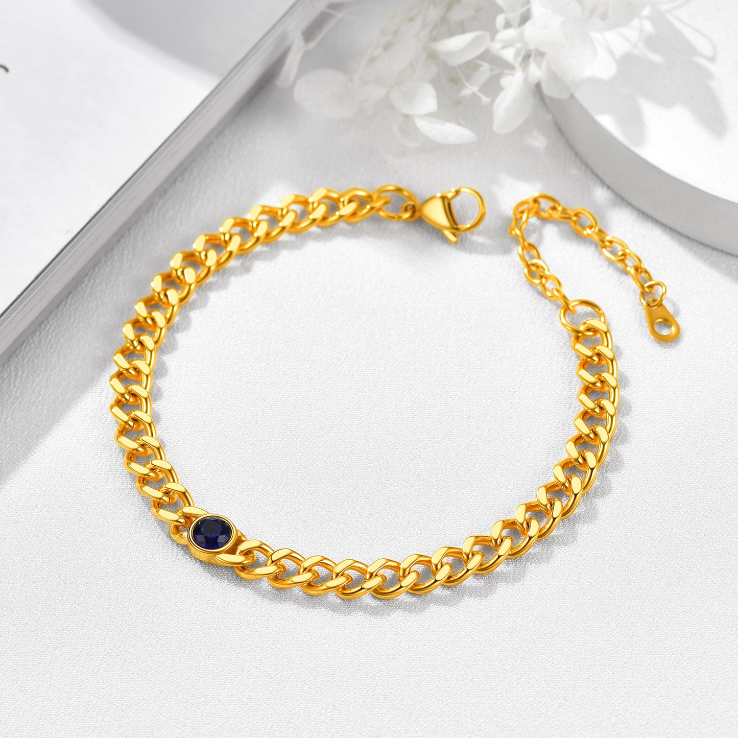 Cuban Link Birthstone Anklet Summer Beach Jewelry for Women