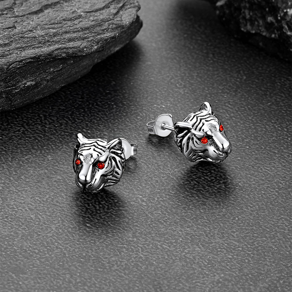 FaithHeart Vintage Tiger Stud Earrings for Men FaithHeart