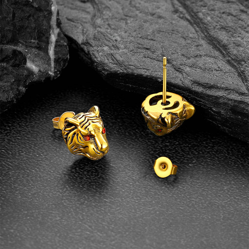 FaithHeart Vintage Tiger Stud Earrings for Men FaithHeart