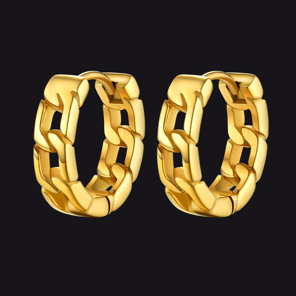 Chunky Cuban Chain Huggie Hoop Earrings for Men Women