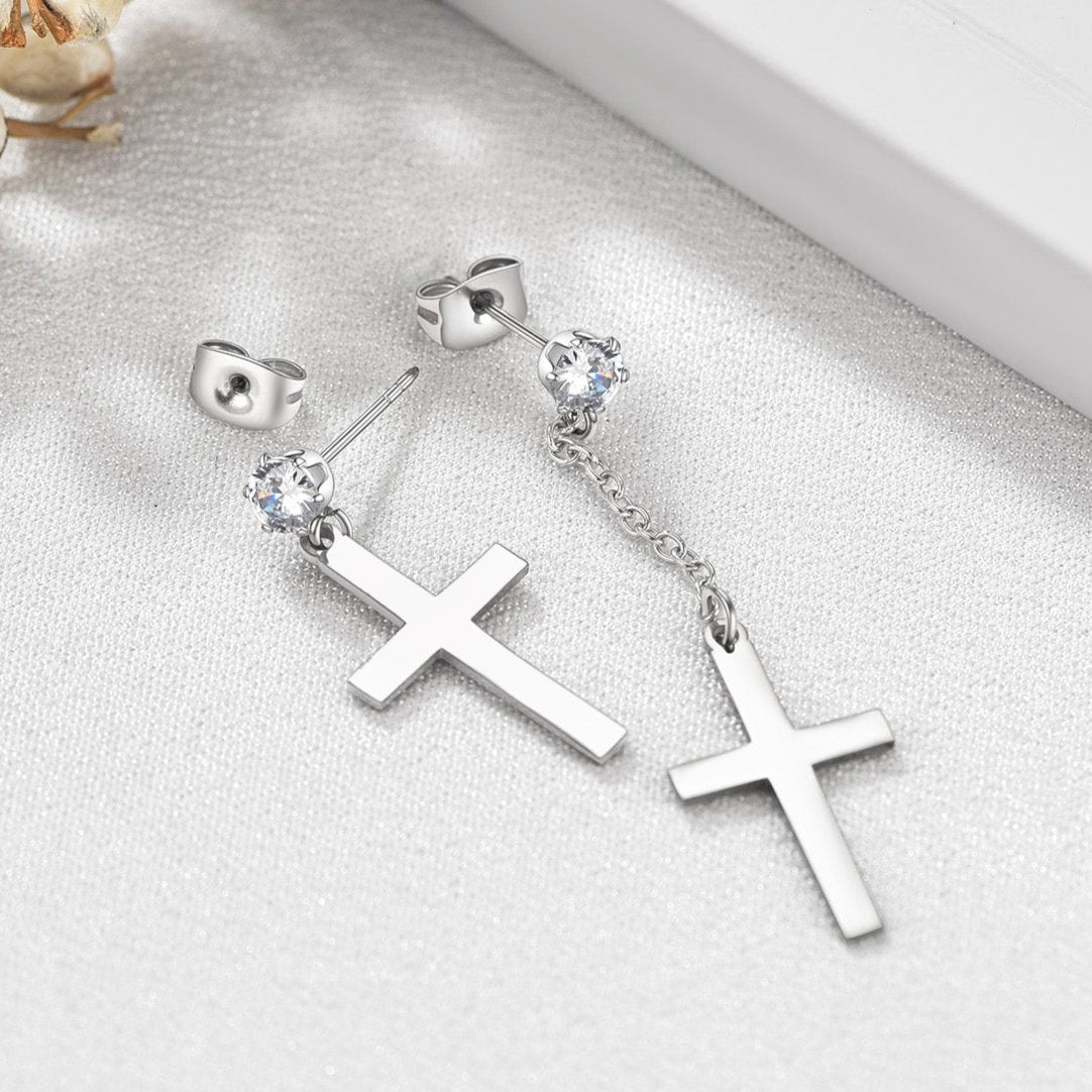 Classic Asymmetric Cross Stud Earrings - Stainless Steel