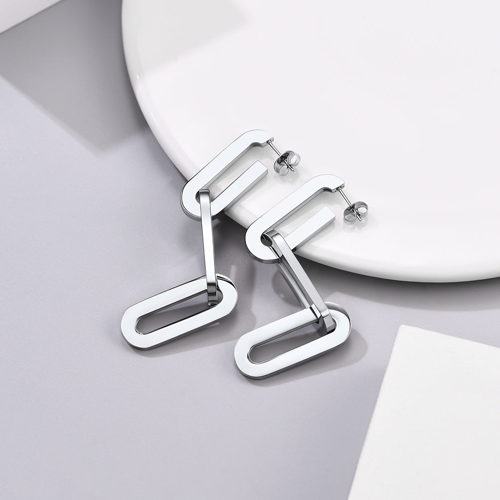 Stainless steel Cuban chain dangle earring for women