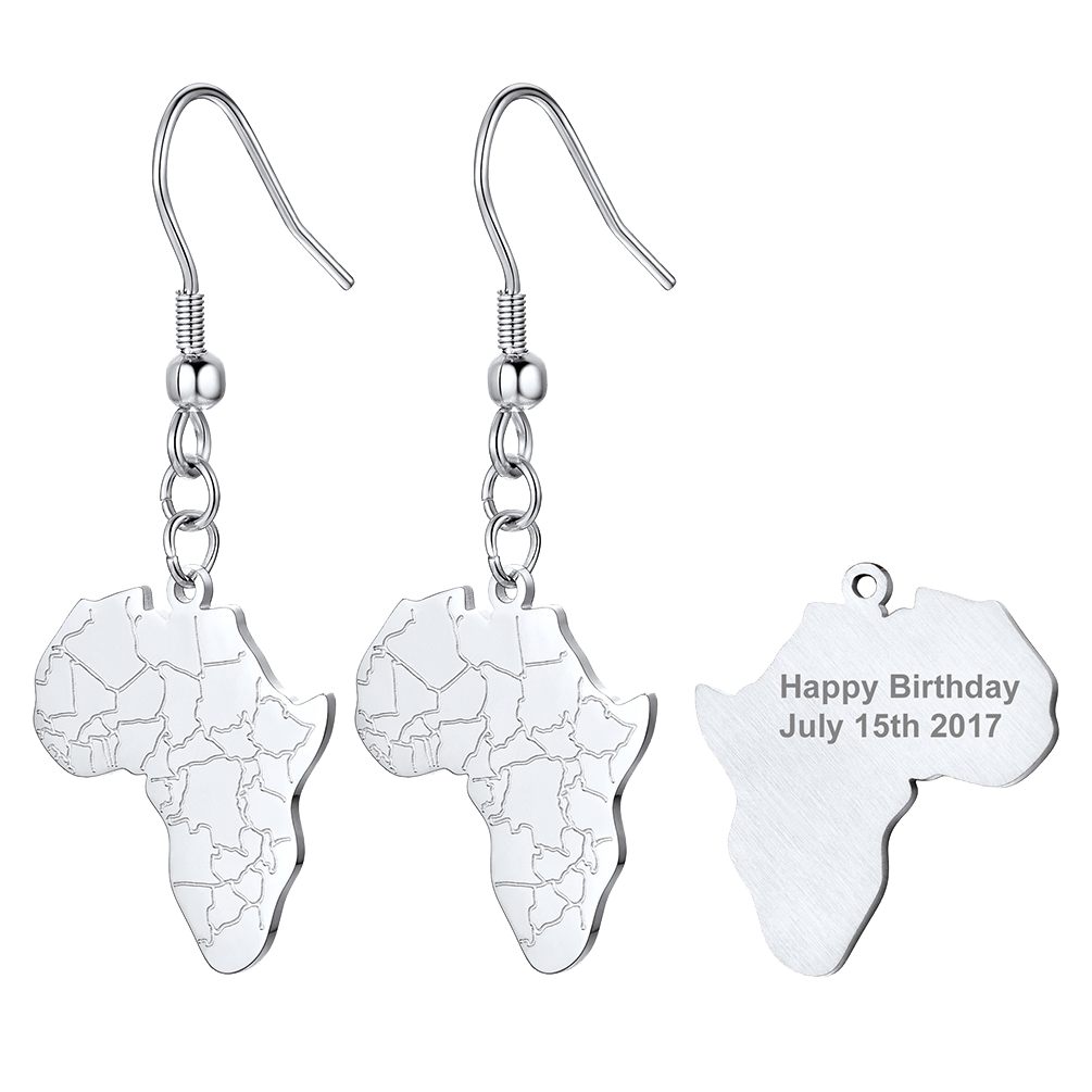 FaithHeart African Map Stainless Steel Drop Earrings For Unisex FaithHeart Jewelry